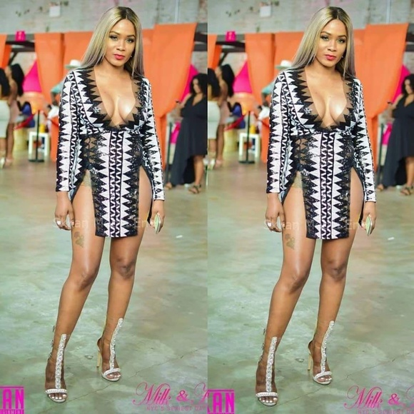 Sequins black high split dress - Picture 3 of 4